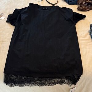 ASOS Black Short-Sleeve Dress with Lace Hem